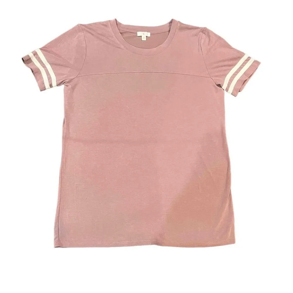 C Short Sleeve Crew Neck Striped Trim‎ Rose Pink T-Shirt Size Medium - Picture 3 of 8